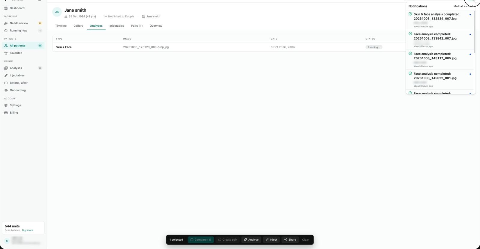 Analysis running notification